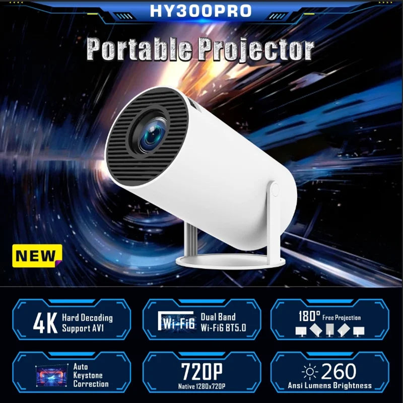 DITONG HY300 Pro Projector Android 4K 1280*720P Dual  Wifi 260ANSI Video Cinema Outdoor Portable Outdoor home hd led Projetor